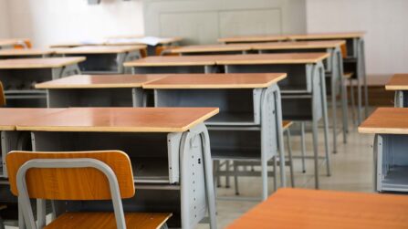 Empty desks in a classroom