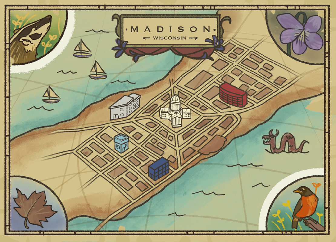 Illustrated map of Madison, Wisconsin