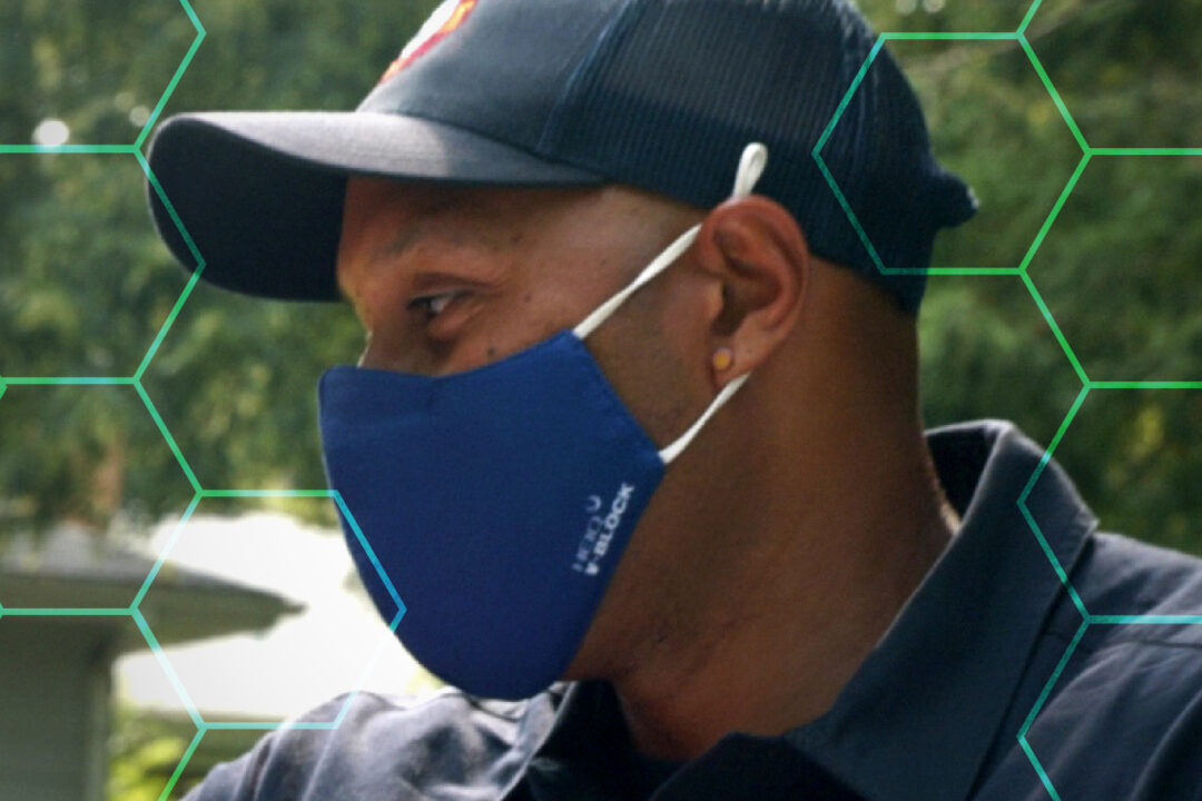 Person wearing mask to protect from virus
