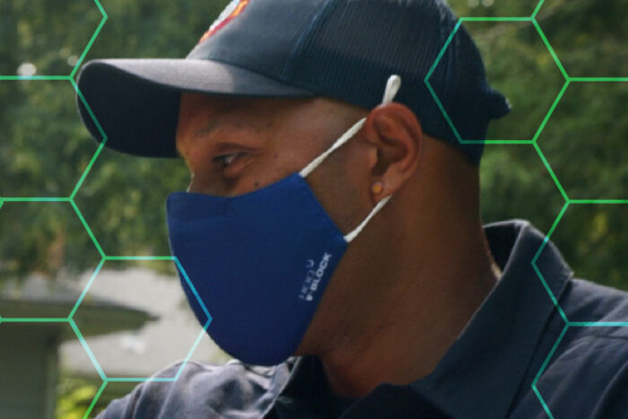 Person wearing mask to protect from virus