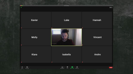 Screen capture of a frame from a video recording of an online meeting