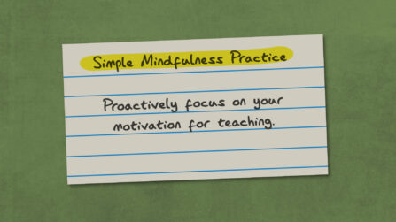 Illustration of an index card with handwriting, simple mindfulness practice, proactively focus on your motivation for teaching