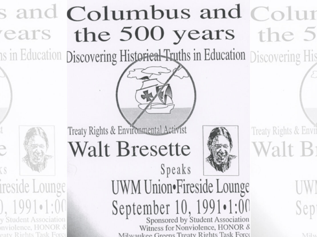 A black and white image with the text "Columbus and the 500 yeas: Discovering Historical Truths in Education" at the top and details about a speech Walter would be giving on September 10, 1991.