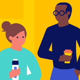 Illustration of educators holding water bottles at an event