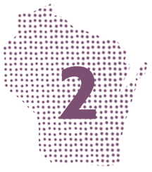 Illustration of the geographical shape of the State of Wisconsin with the number 2 superimposed above it