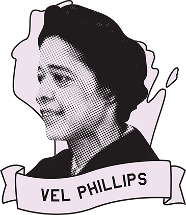 Illustrated portrait of Vel Phillips and James Groppi